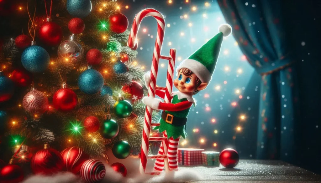 Elf Climbs a Candy Cane Ladder